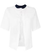 Steven Tai - Short Sleeve Tie Front Blouse - Women - Polyester - S, White, Polyester