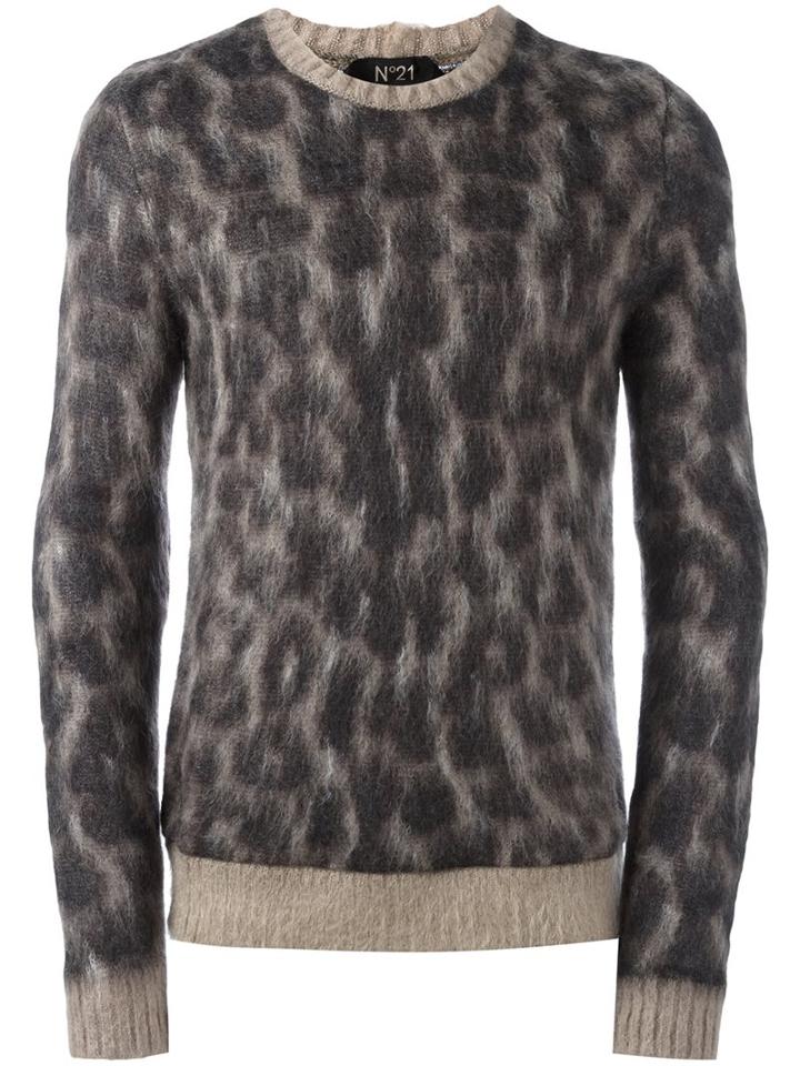 No21 Leopard Print Jumper, Men's, Size: 48, Brown, Polyamide/mohair/wool