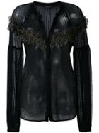 Wandering Lace Insert Sheer Blouse - Black