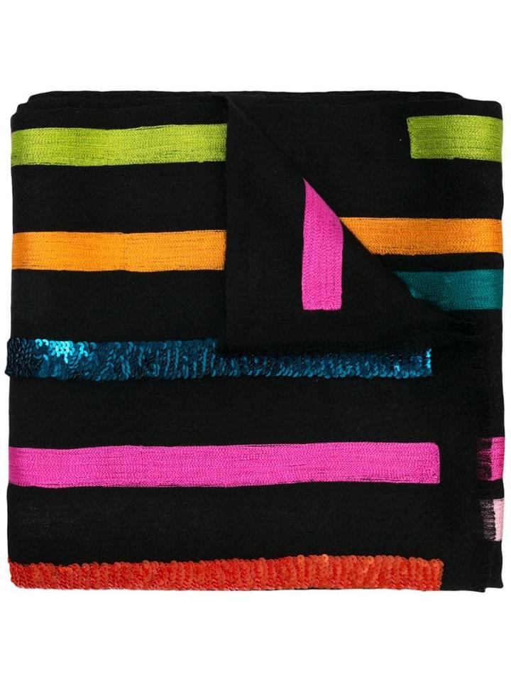 Janavi Striped Cashmere Scarf - Black