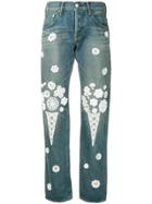 Tu Es Mon Trésor Dead Stock Lace Patch Bouquet Jeans - Blue