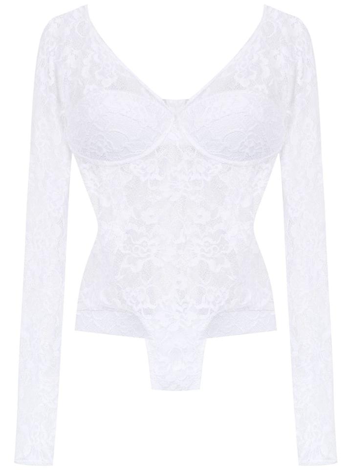 Amir Slama Long Sleeved Lace Bodysuit - White