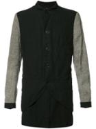 Ziggy Chen Contrasting Sleeve Shirt Jacket, Men's, Size: 44, Black, Linen/flax