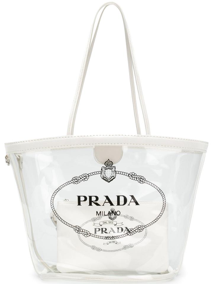 Prada Transparent Logo Print Tote - White