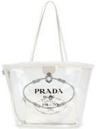 Prada Transparent Logo Print Tote - White