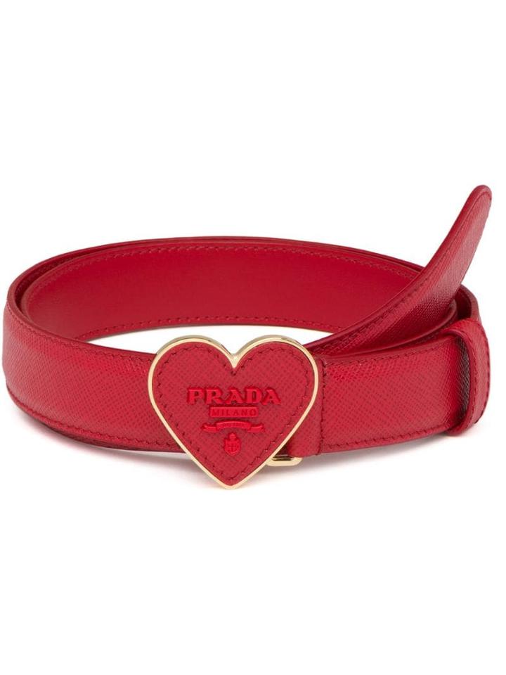Prada Heart Logo Plaque Belt - Red