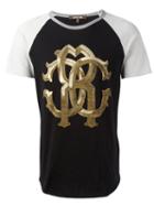 Roberto Cavalli Two-tone Metallic Monogram Logo T-shirt, Men's, Size: Small, Black, Cotton