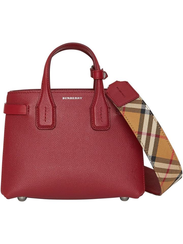 Burberry The Baby Banner In Leather And Vintage Check - Red