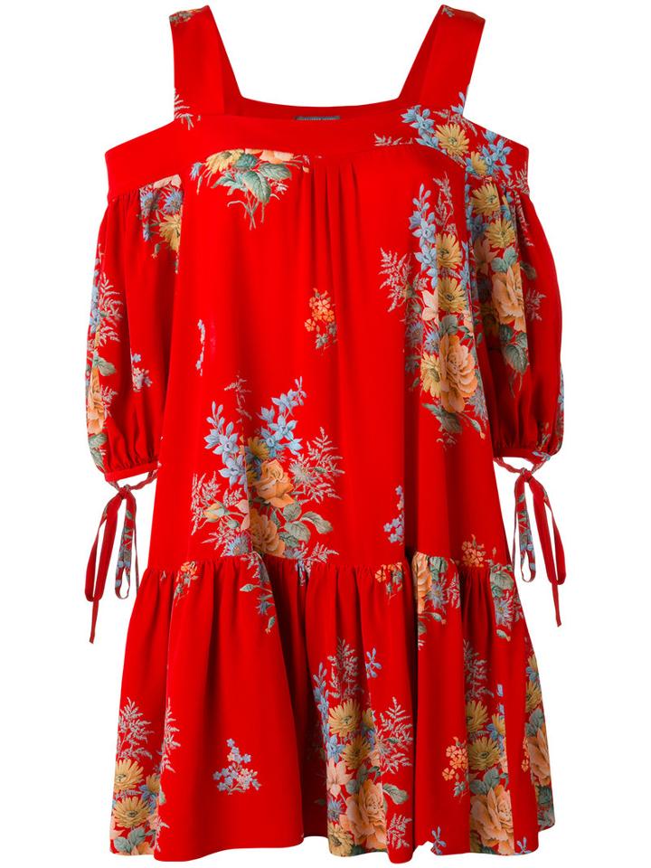 Floral-print Mini Dress - Women - Silk - 36, Red, Silk, Alexander Mcqueen