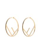 Fendi Black Crystal Hoop Earrings - Gold