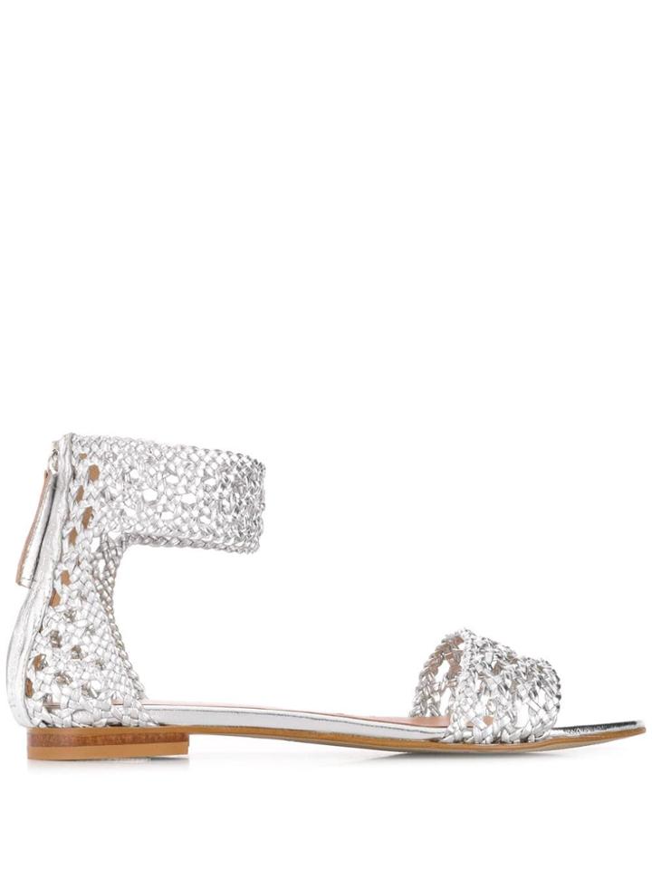 Twin-set Braided Open Toe Sandals - Silver