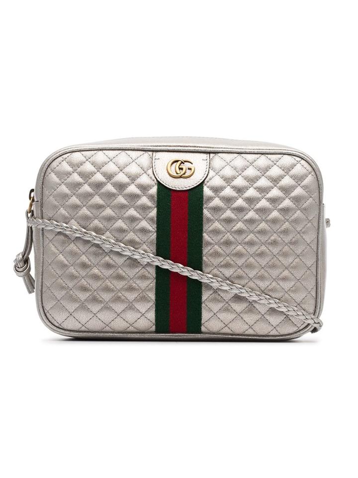 Gucci Silver Trapuntata Quilted Leather Camera Bag - Metallic