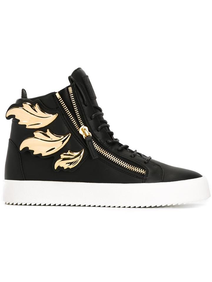 Giuseppe Zanotti Design Wing Detail Hi-top Sneakers, Men's, Size: 39, Black, Leather/rubber/metal Other