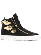 Giuseppe Zanotti Design Wing Detail Hi-top Sneakers, Men's, Size: 39, Black, Leather/rubber/metal Other