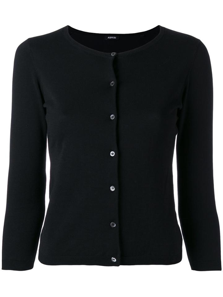 Aspesi Buttoned Round Neck Cardigan - Black