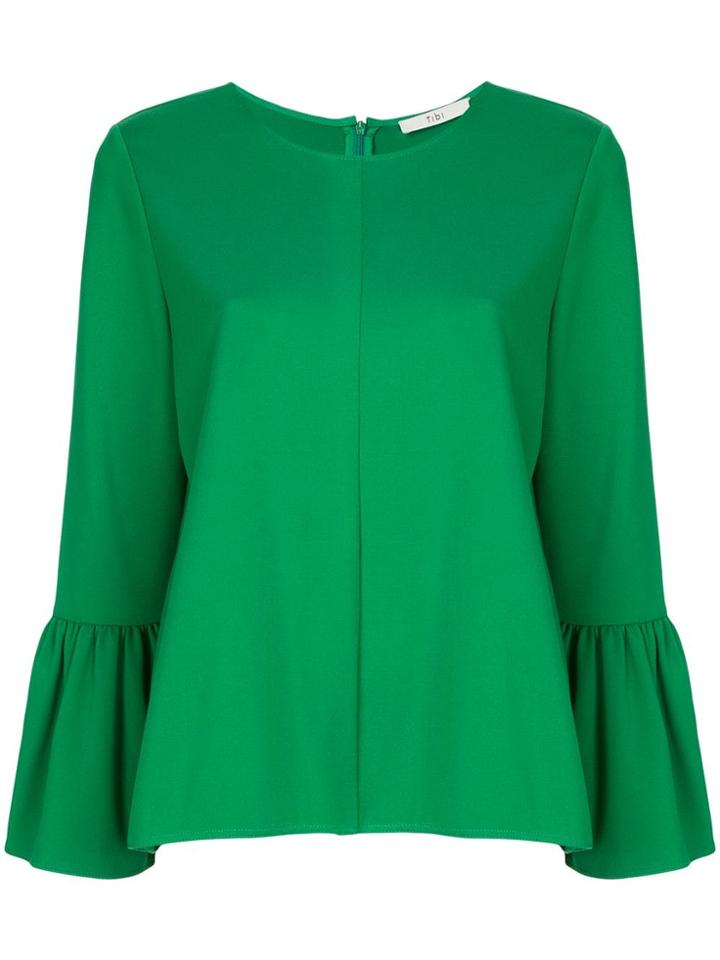 Tibi Weston Ruffle Sleeve Top - Green