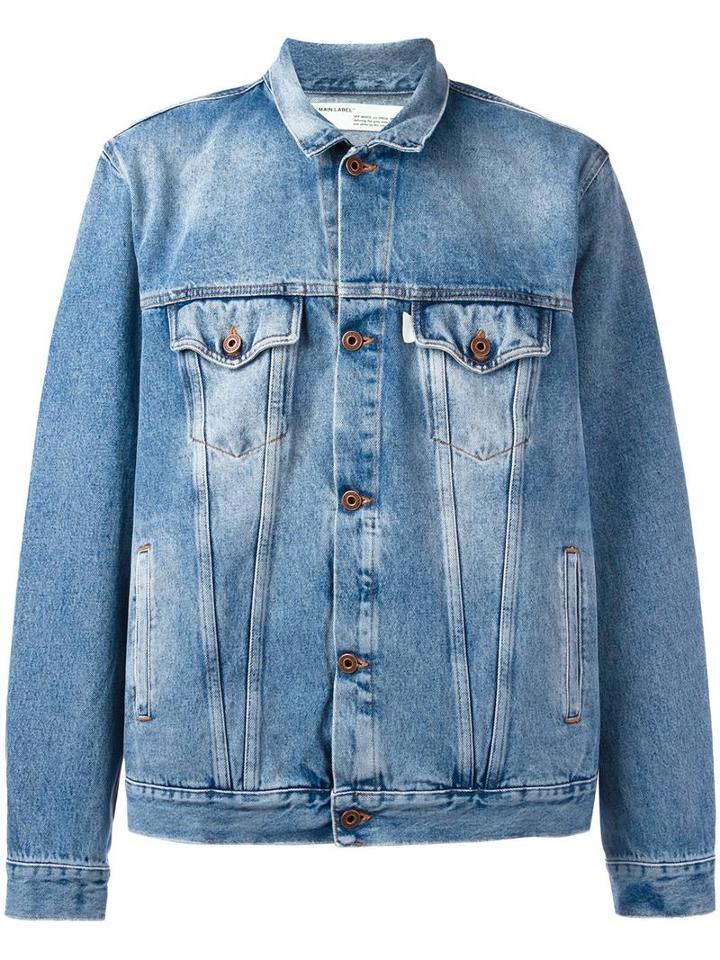 Off-white 'diagonal Spray' Denim Jacket, Men's, Size: Large, Blue, Cotton/polyester