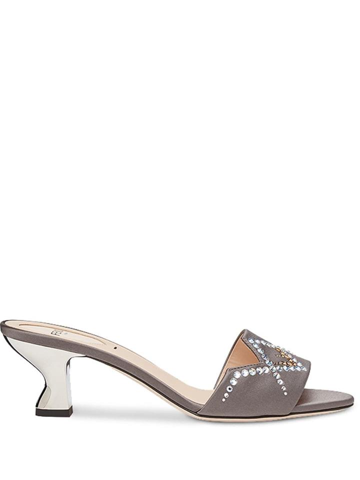 Fendi Geometric Embellished Mules - Grey