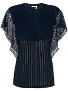Chloé Sheer Rib Knit Flutter Sleeve Top - Blue