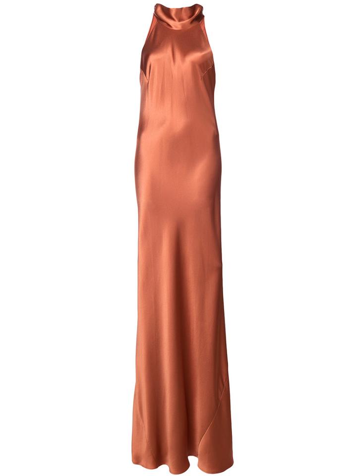 Galvan - Back Tied Neck Gown Dress - Women - Silk - 40, Yellow/orange, Silk