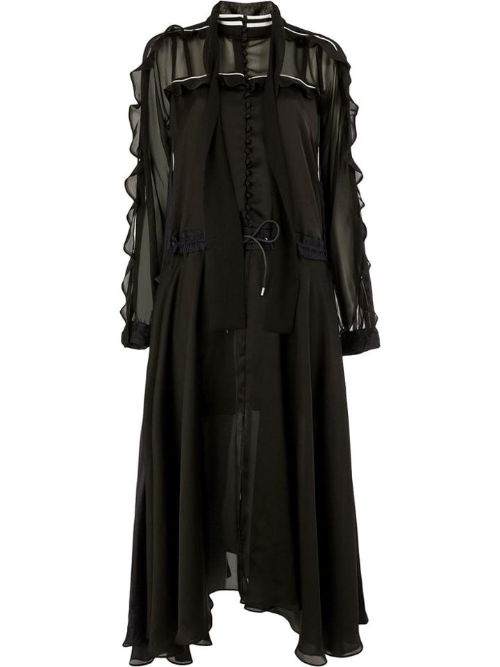 Sacai Ruffled Sleeve Asymmetric Dress - Black
