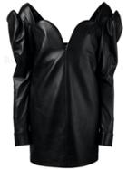 Saint Laurent Sweetheart Leather Mini Dress, Women's, Size: 36, Black, Lamb Skin/silk