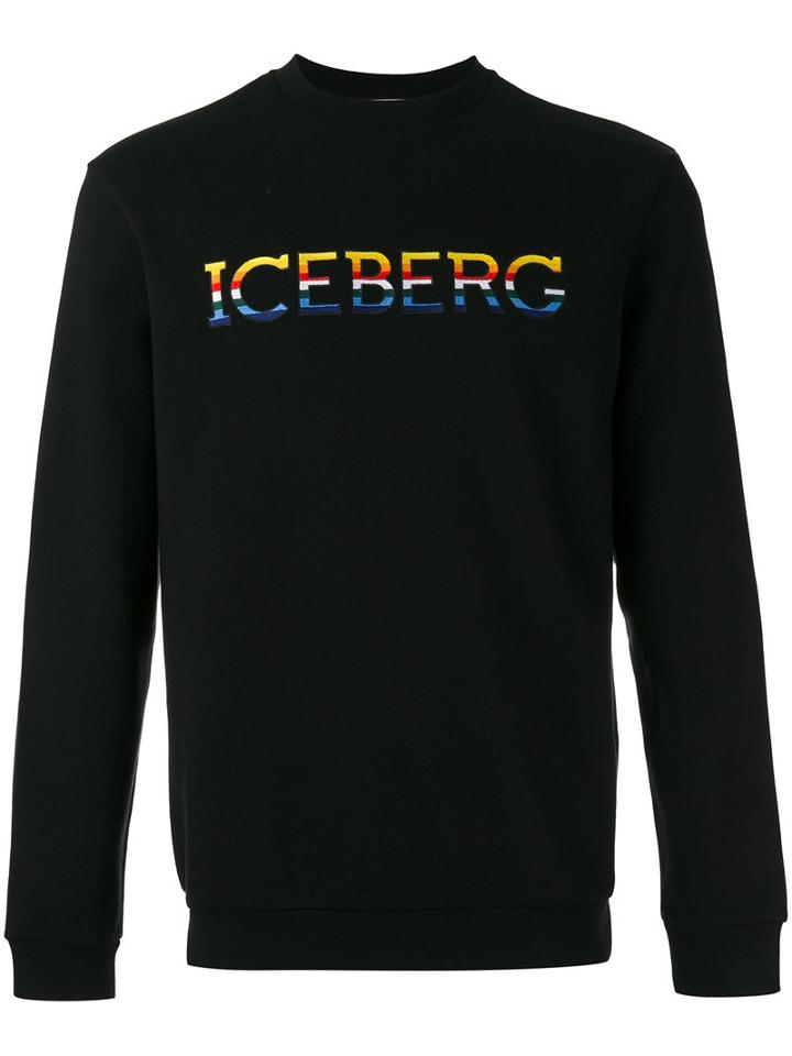 Iceberg Logo Patch Sweatshirt, Men's, Size: Large, Black, Cotton/polyester/polyamide