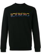 Iceberg Logo Patch Sweatshirt, Men's, Size: Large, Black, Cotton/polyester/polyamide