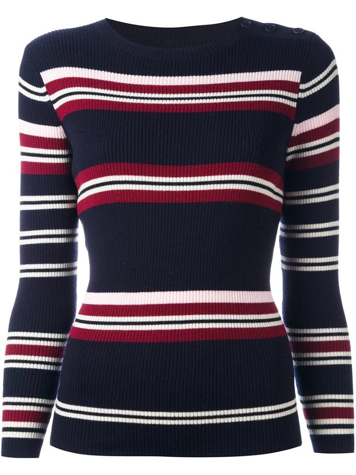 Chinti And Parker Rib Striped Sweater, Women's, Size: Xs, Blue, Merino