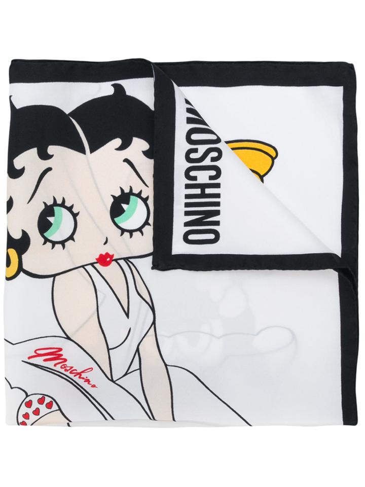 Moschino Betty Boop Motif Scarf - White