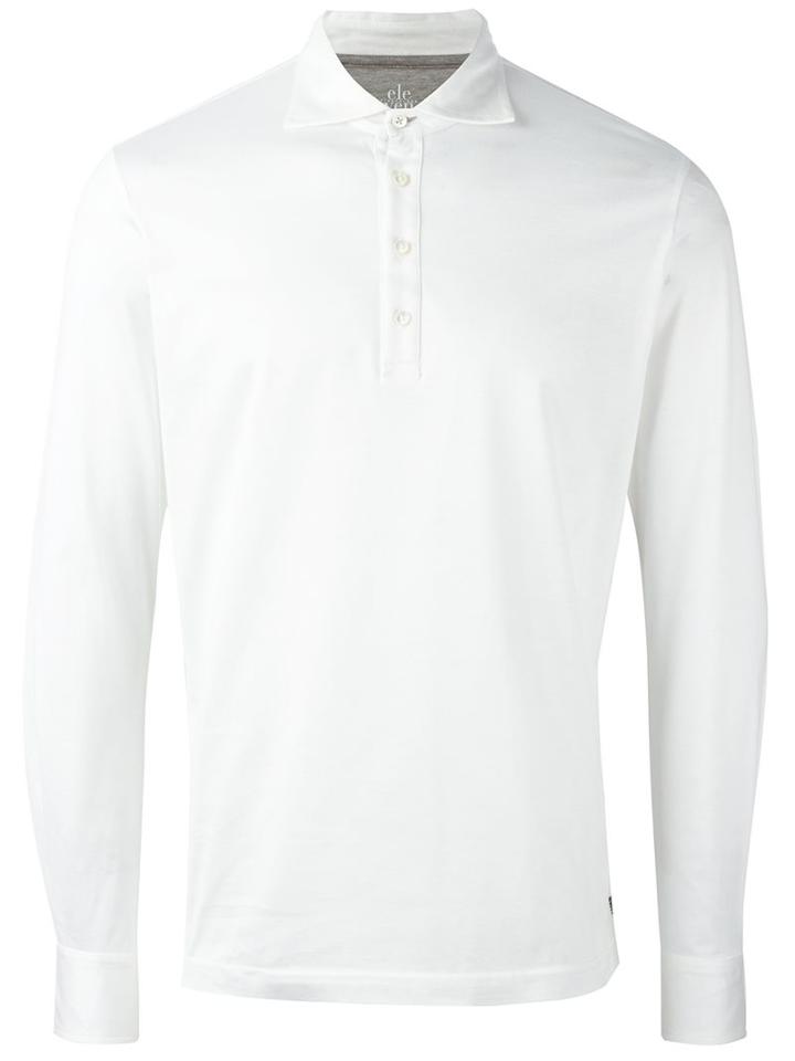 Eleventy Long-sleeve Polo Shirt, Men's, Size: Large, White, Cotton