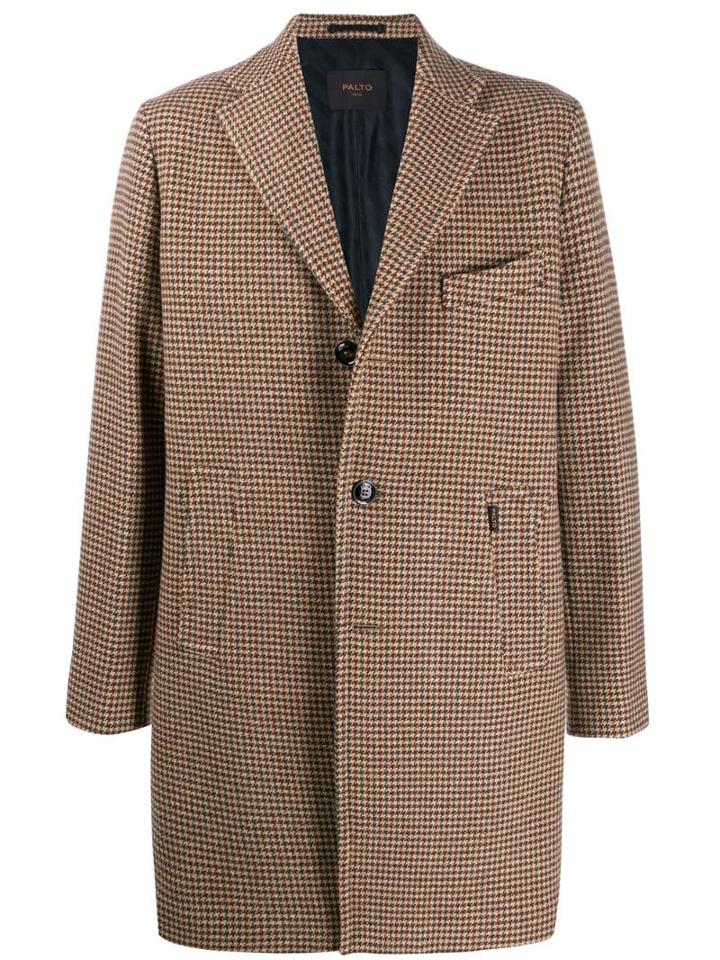 Paltò Houndstooth Single-breasted Coat - Brown