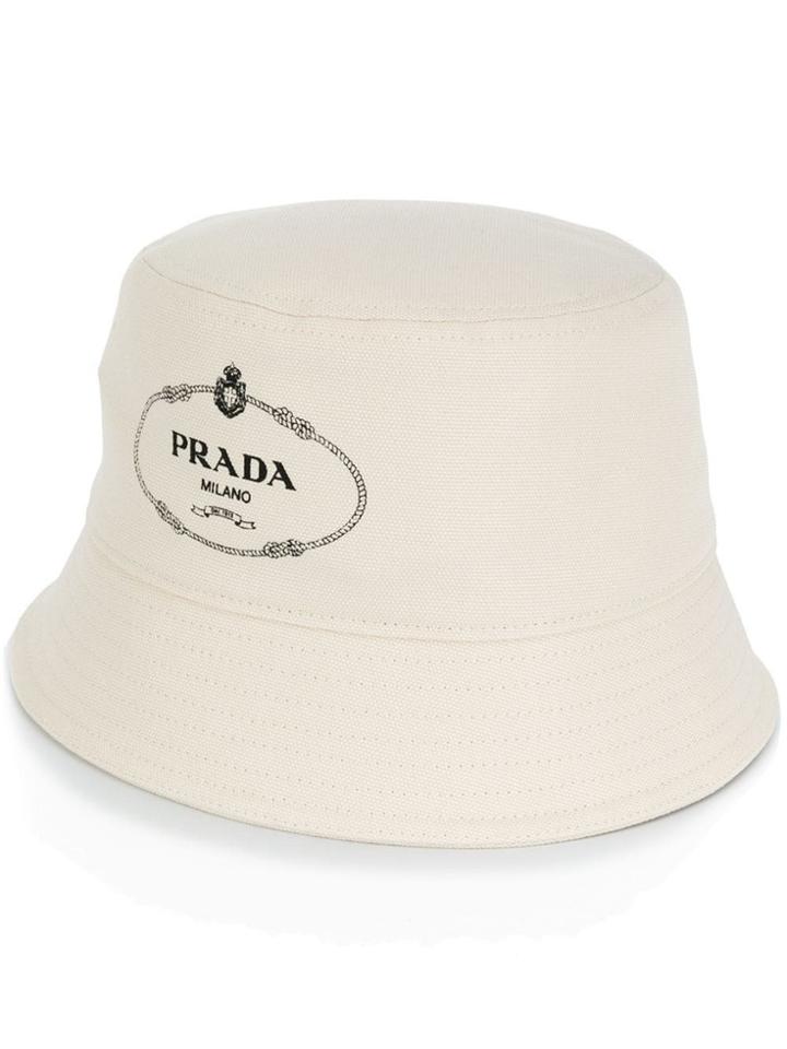 Prada Logo Print Bucket Hat - White