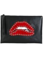 Red Valentino Lips Clutch, Women's, Black, Calf Leather