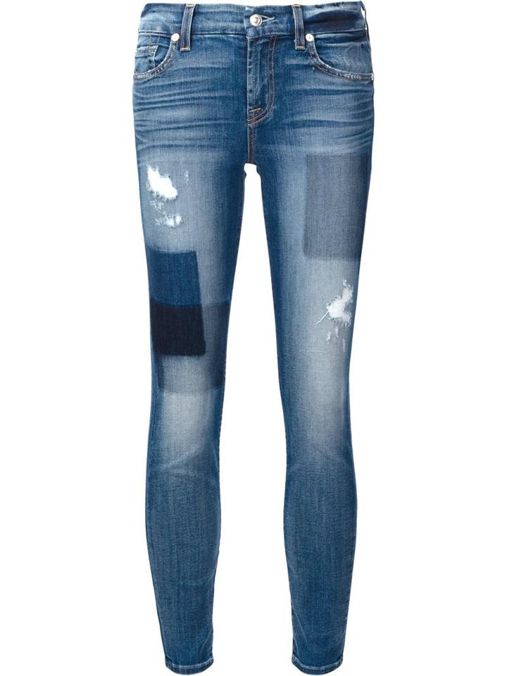 7 For All Mankind Patchwork Skinny Jeans, Women's, Size: 28, Blue, Cotton/spandex/elastane