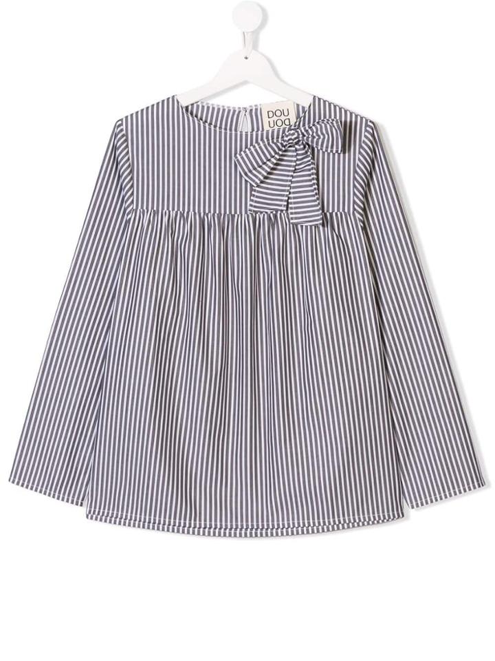 Douuod Kids Bow Detail Striped Blouse - White