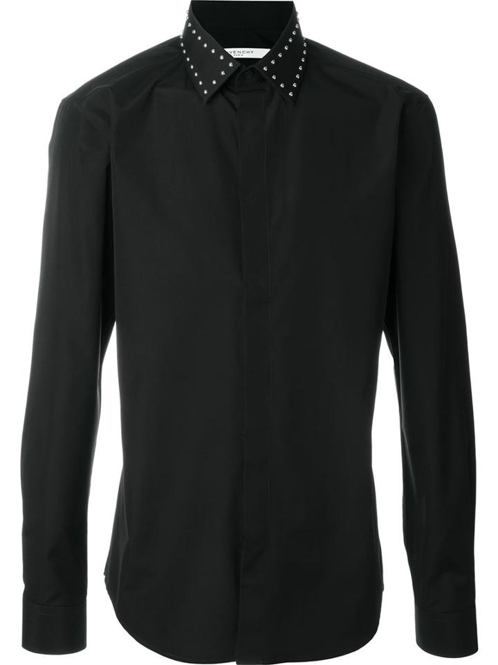 Givenchy Studded Collar Shirt, Men's, Size: 41, Black, Cotton/brass