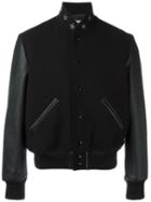 Saint Laurent Teddy America Bomber Jacket, Men's, Size: 48, Black, Virgin Wool/polyamide/lamb Skin/cotton