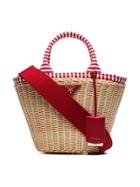 Prada Beige, White And Red Middolino Straw Basket Bag - Neutrals