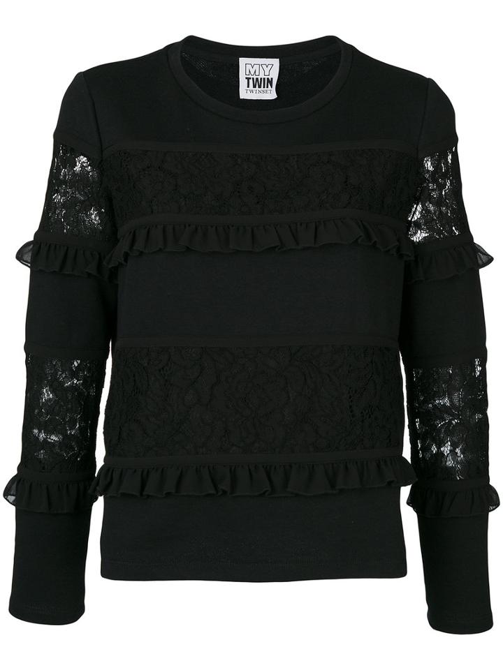 Twin-set - Lace Panel Jumper - Women - Polyamide/polyester - Xxs, Black, Polyamide/polyester