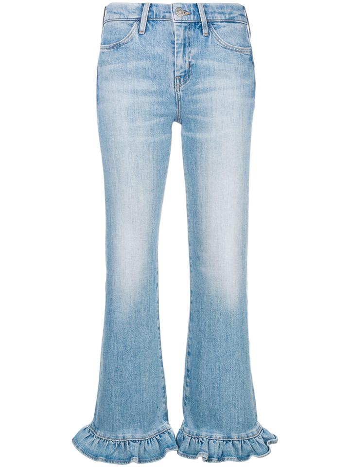 Mih Jeans Ruffle Trim Flared Leg Jeans - Blue