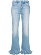 Mih Jeans Ruffle Trim Flared Leg Jeans - Blue