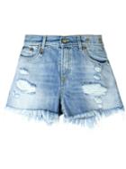 R13 Frayed Hem Distressed Denim Shorts, Women's, Size: 28, Blue, Cotton