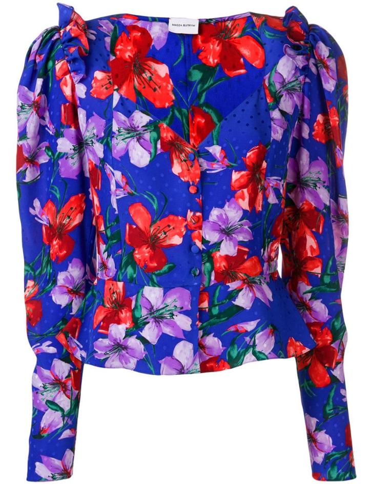 Magda Butrym Printed Peplum Blouse - Blue