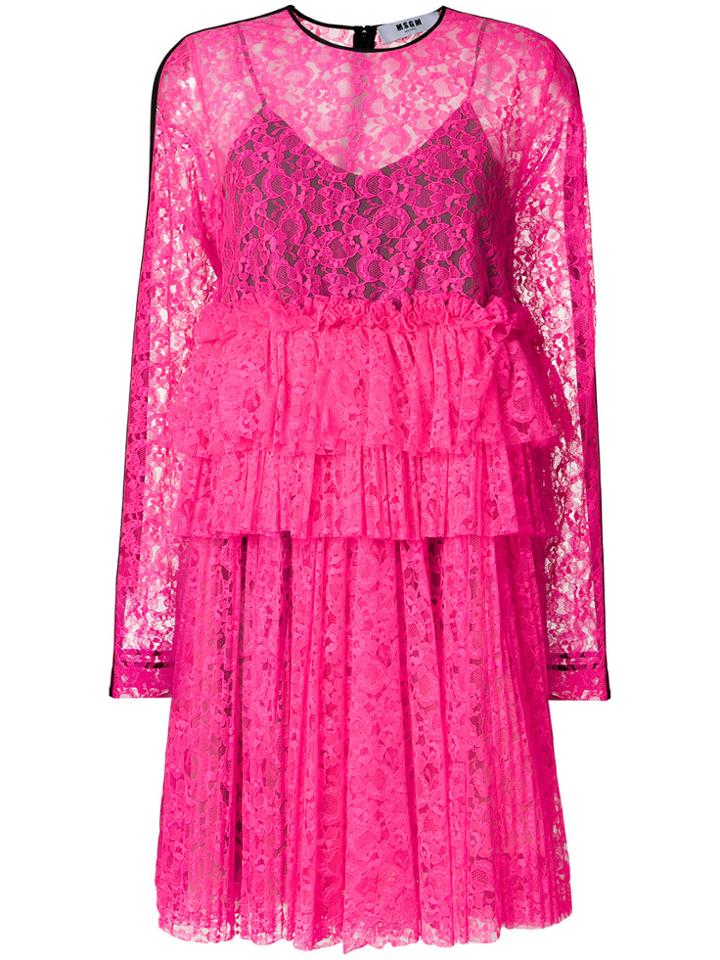 Msgm Floral Embroidery Dress - Pink & Purple