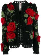 Kenzo Pre-owned 2000's Rose Appliqué Knitted Jacket - Black
