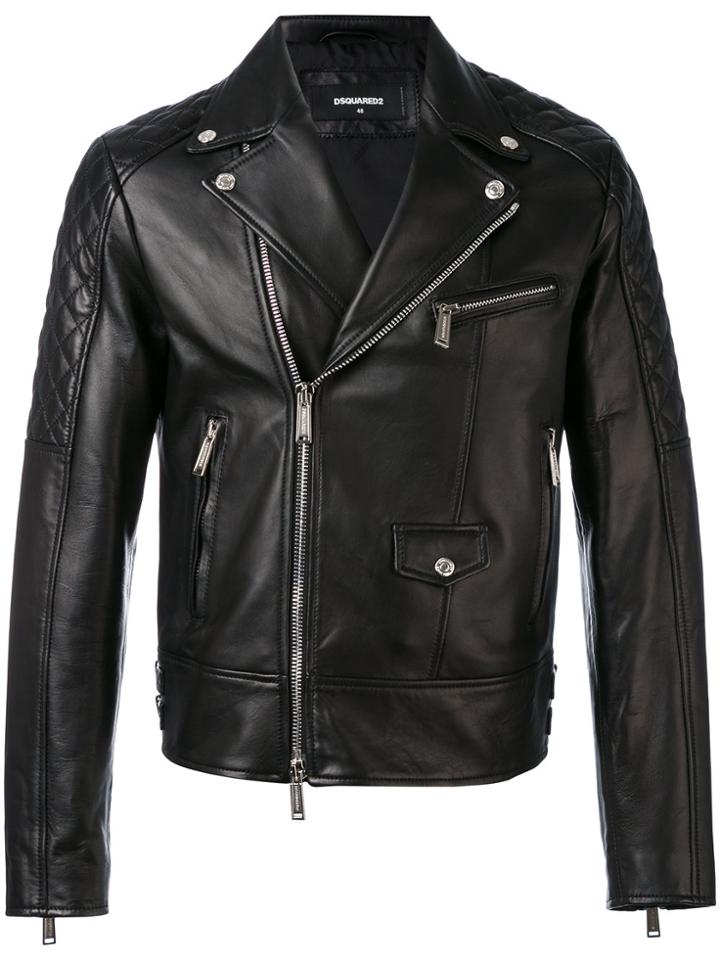 Dsquared2 Quilted Panel Biker Jacket - Black