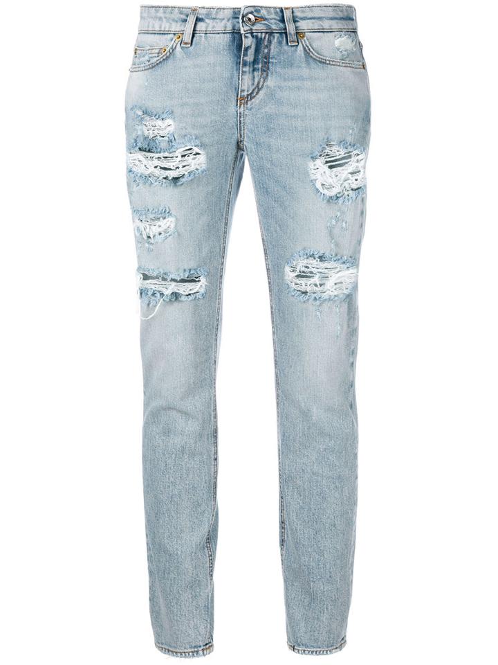 Dolce & Gabbana Ripped Cropped Jeans, Women's, Size: 36, Blue, Cotton/spandex/elastane