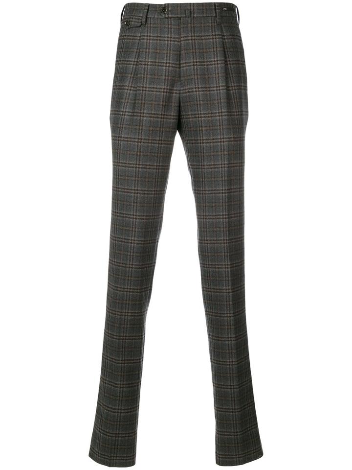 Pt01 - Plaid Tailored Trousers - Men - Virgin Wool - 48, Grey, Virgin Wool