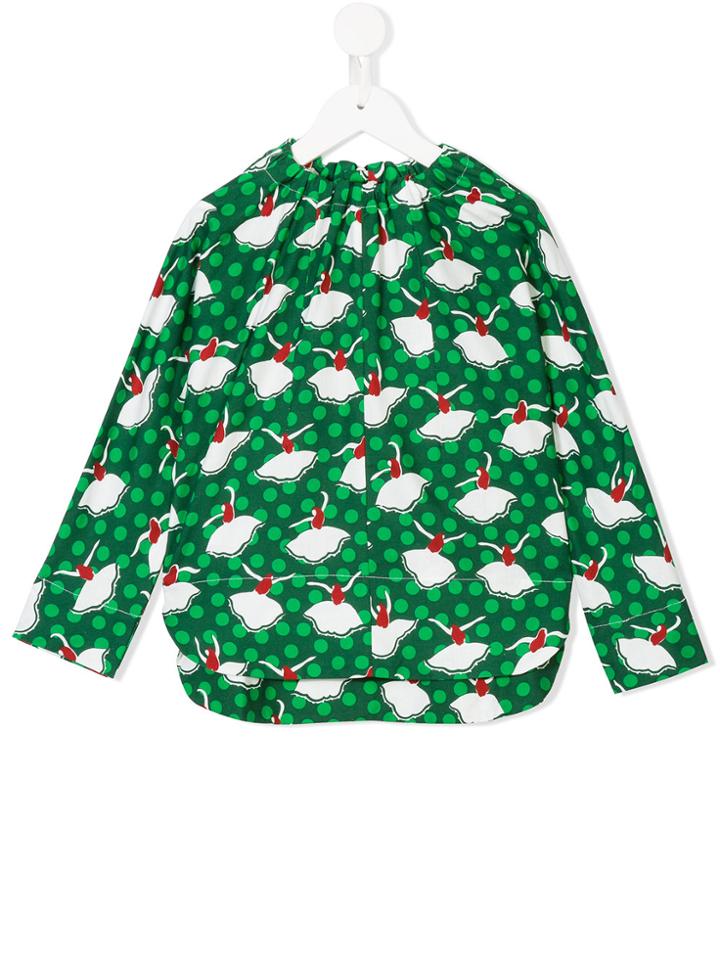Marni Kids Dot And Dance Print Blouse - Green